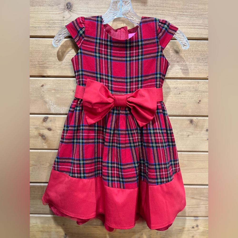 Holly Hastie London Girls Plaid Holiday Dress Age 6 — Red Bow Party Dress